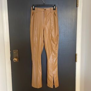 NEW WITH TAGS - Size 27/4 Skinny High Rise Split Leather Tan Pants